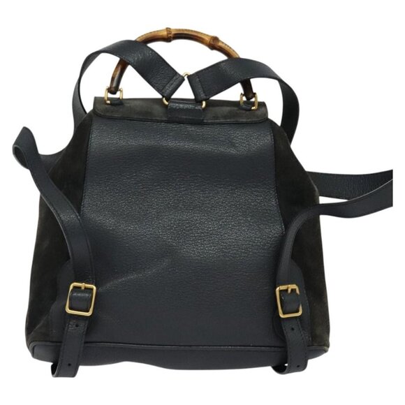 GUCCI Bamboo Backpack Suede Black Gold Auth main image 14